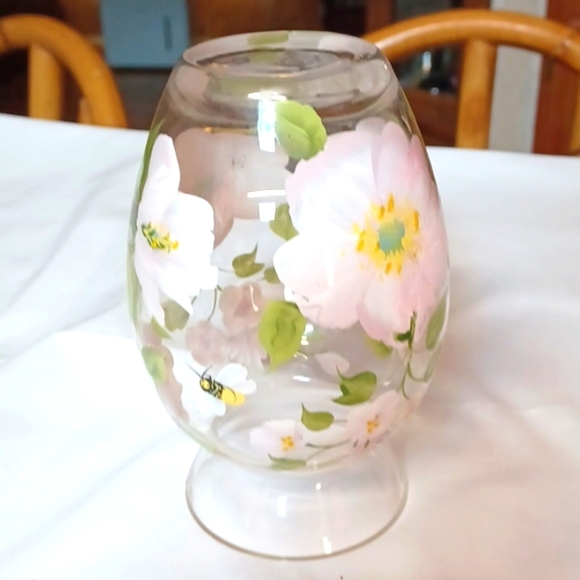 GLASS ARYRLIC Pink Hand Painted Vase 6.5 T 13 R. - Picture 3 of 8